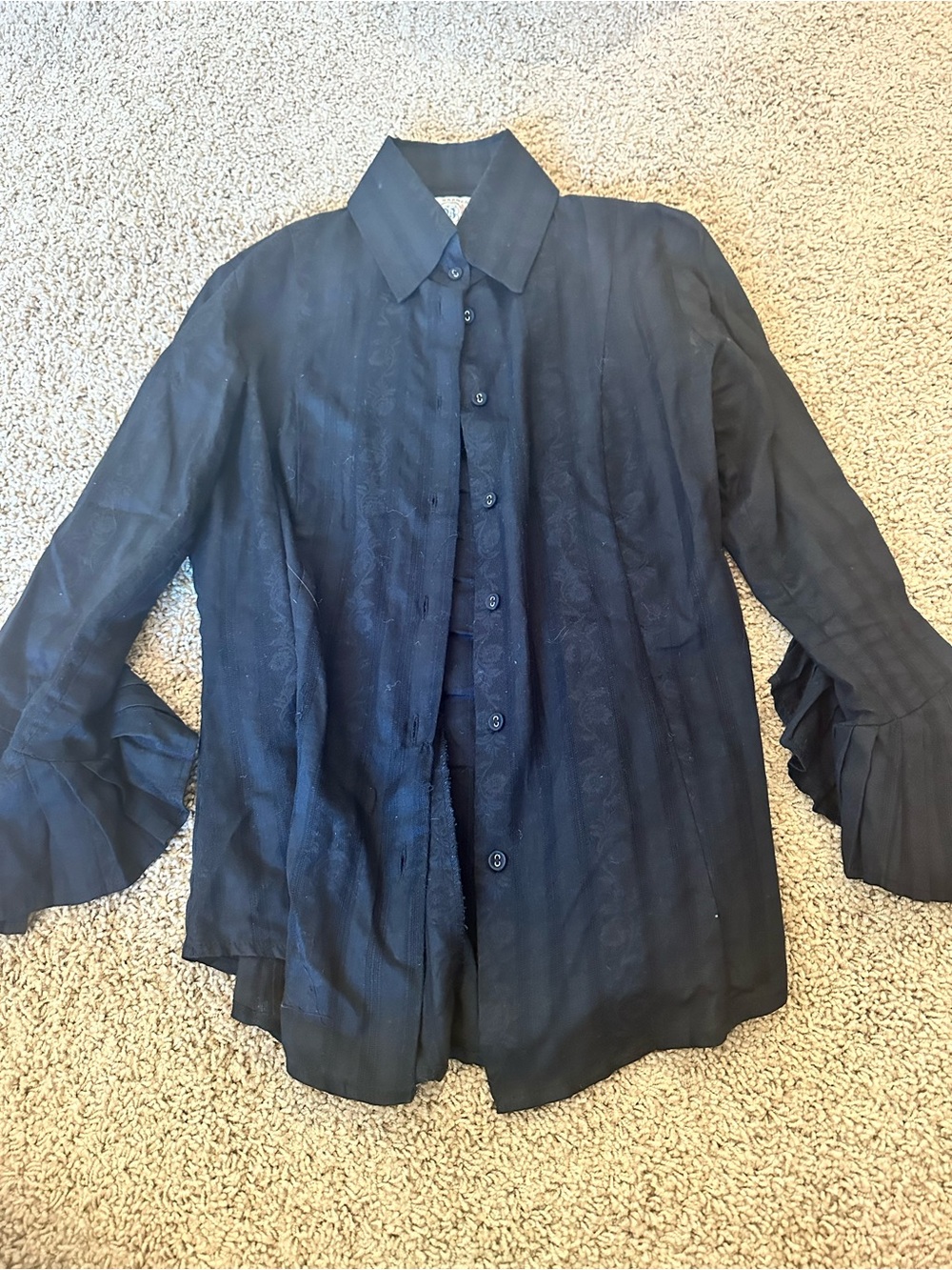 Womens Black Button-Up blouse with Ruffled Cuffs